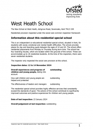 West Heath School Residential Ofsted Full Inspection Nov 2024